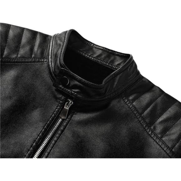 Leather Jacket Men Black Slim Black01 - Picture 3 of 6